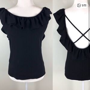 Saint Laurent Black Ruffle Blouse